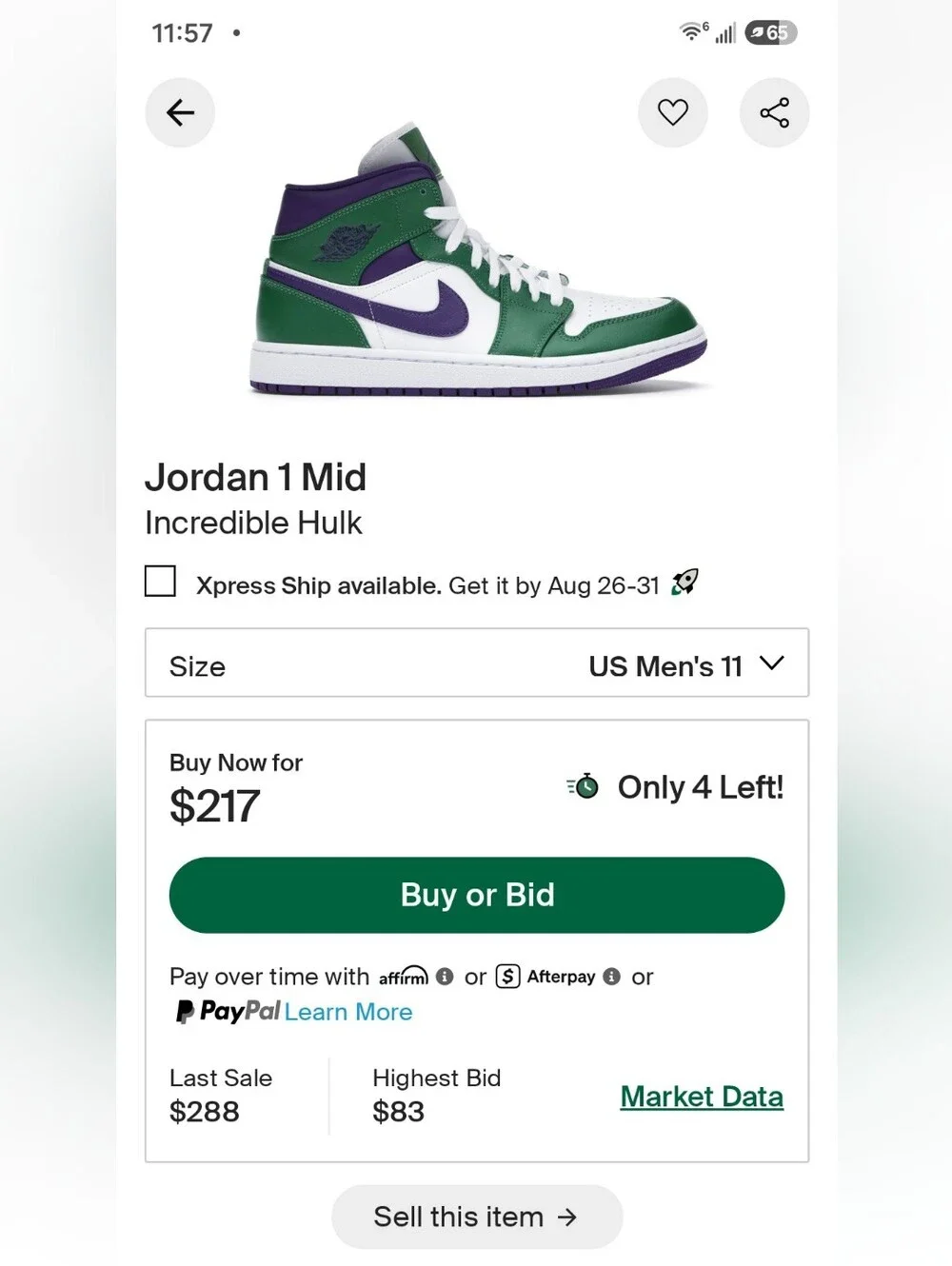 Nike Air Jordan 1 Mid White/Green/Purple Men's Sneakers